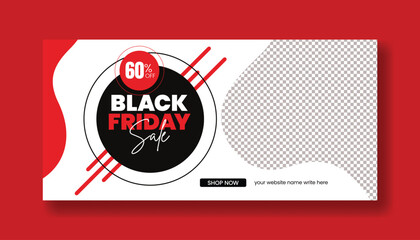 Black Friday Sale Banner Template, Editable Vector Social Media Cover for Marketing, Special Promotion, Big Discount, E-Commerce Advertisement, Retail Product Deal, and Horizontal Layout