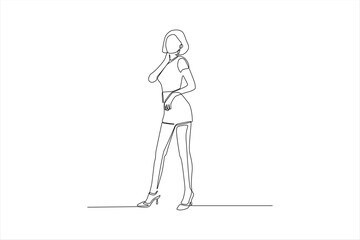 A minimalist line drawing of a woman in a stylish pose, showcasing fashion and elegance.