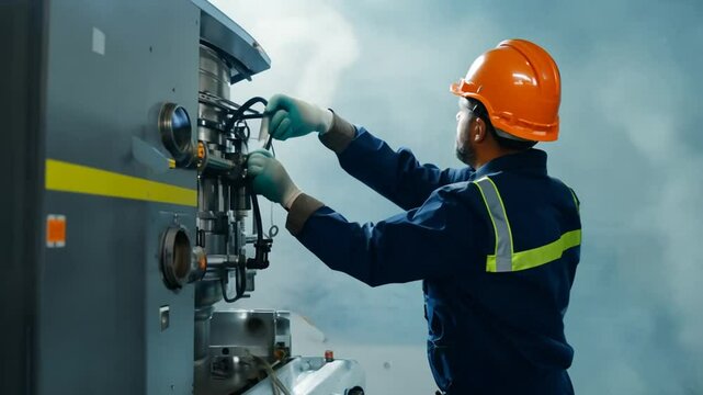 Gas Heating Boiler Service Engineer Performing Maintenance Work Generative AI