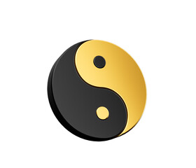 3d Black And Golden Yin And Yang Symbol of Harmony And Balance On White Background, 3d illustration
