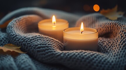 Serene Candlelit Setting for Relaxed Evenings and Cozy Home Atmosphere : Generative AI