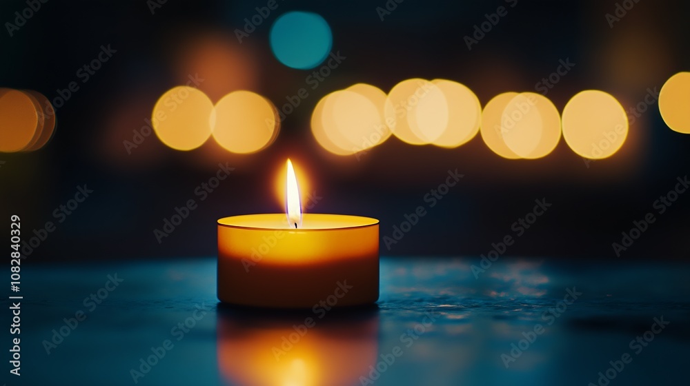 Poster Candle Flickering with Warm Bokeh Illumination Creating Cozy Relaxing Ambiance : Generative AI