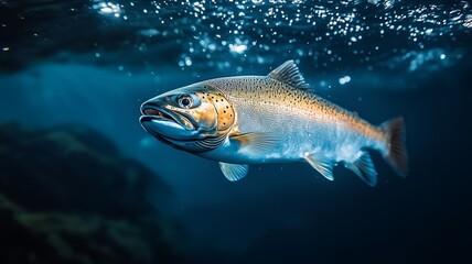 Fototapeta premium High-resolution deep sea fresh salmon underwater photography