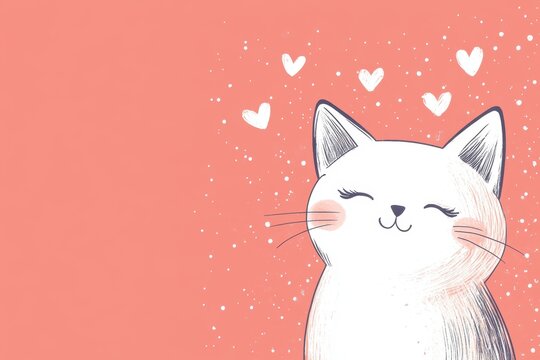 valentines day illustration, simple and adorable valentines cat doodle on a soft pink background, perfect for adding your loving message