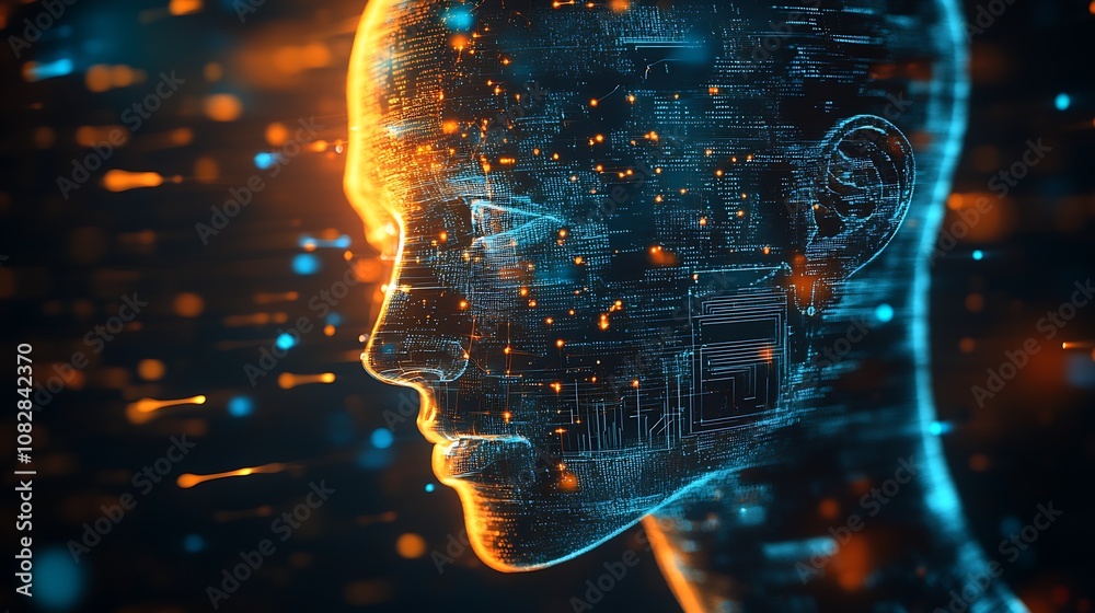 Poster Advanced Digital Human Profile Embedded with Electronic Circuits and Spark Effects : Generative AI