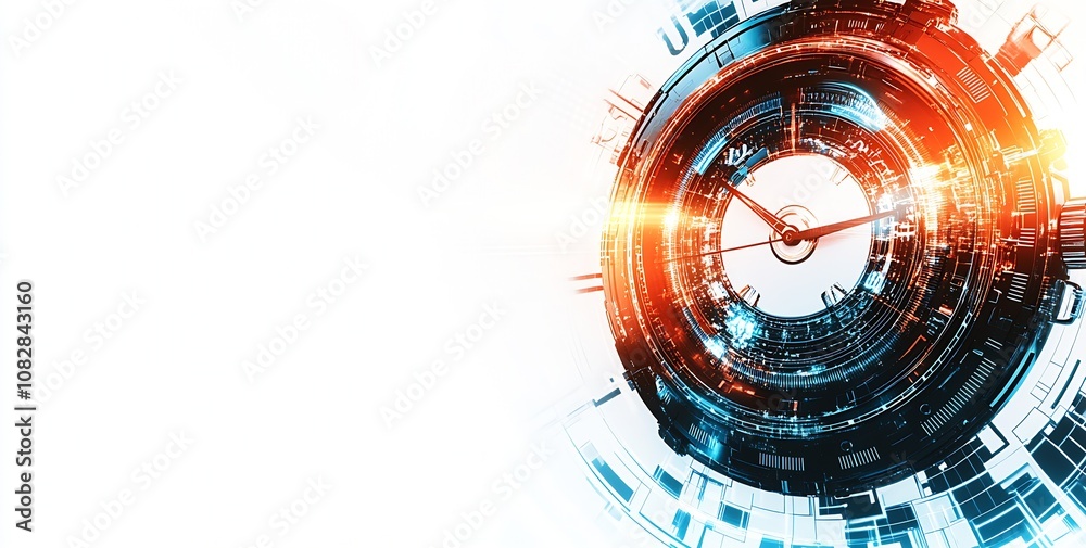 Poster Modern Circular Digital Clock Interface in Abstract Sci-Fi Style : Generative AI