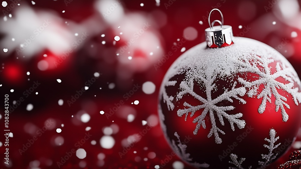 Poster festive red christmas ornament adorned with white snowflake patterns and glimmering snow : generativ