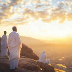 Pilgrims on Mount Arafat During Hajj Celebration