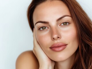 Fototapeta premium A beautiful young woman with long brown hair and green eyes