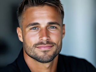 Obraz premium A close up of a man with a beard and a black shirt