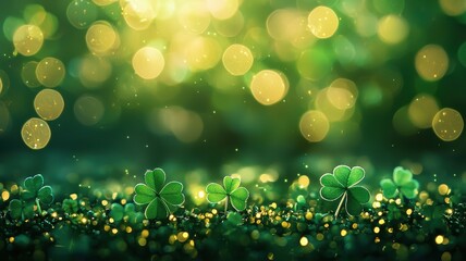 Obraz premium Green Bokeh Background with Golden Sparkles