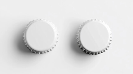 Two blank bottle caps arranged closely on a clean surface highlighting their smooth, unmarked design suitable for various beverage containers