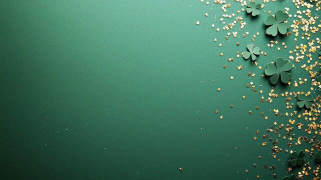 Minimalist Shamrock Background with Confetti
