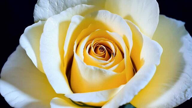 up time lapse video cream colored rose opening black background capturing delicate beauty flower&rsquo;s petals blooms stunning 4K romantic holiday backdrop