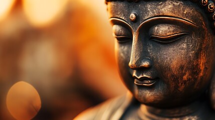 Closeup Of Buddha Statue With Gentle Lighting And Rich Details In Peaceful Meditation : Generative AI