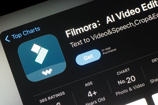 Filmora AI video editor mobile application in app store for electronic device
