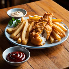 Photograph of a delectable plate of traditional English fish and chips