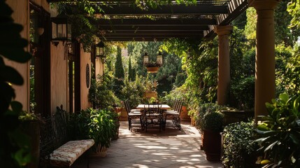 Fototapeta premium Serene Garden Patio: A Mediterranean Escape