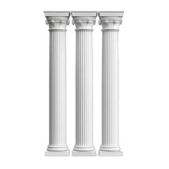 A set of three columns in the Greek design, white background, vector graphics, isolated on a cutout PNG white background
