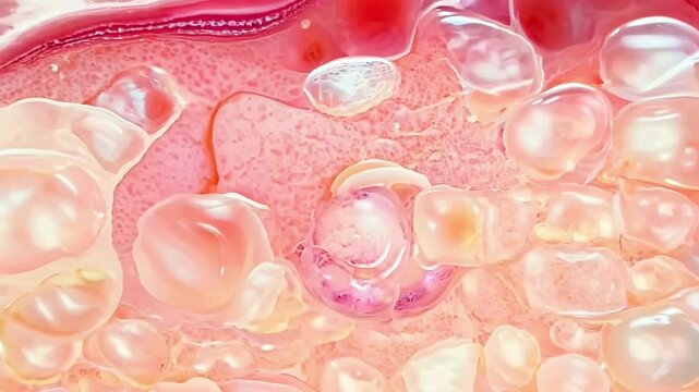 A close up of a pink tissue with a red spot on it. The tissue is very thin and delicate