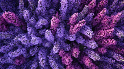 Cluster of Purple Lavender Flowers in Bloom (Overhead View)