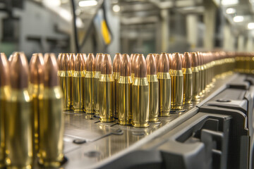Machines manufacturing brass cartridge cases, showing the process of shaping and trimming the cases