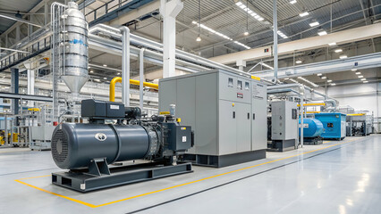 Industrial Air Compressor in Action, Modern Factory Production Equipment Showcase