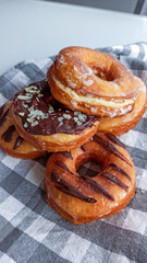 homemade donuts with chocolate and sugar