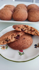 homemade cookies with chocolate. golden and round.