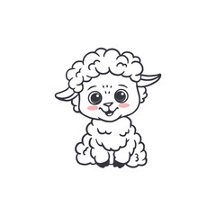 Cute cartoon sheep isolated on white. Funny lamb in doodle style. Sheep for cards, magazines, banners, coloring books. Vector illustration.
