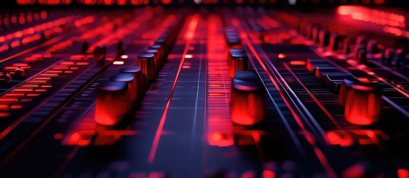 Large red fader on a sound mixing console with motion blur effects