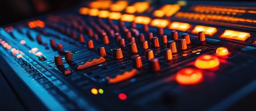 Close up of a mixing console with focused detail