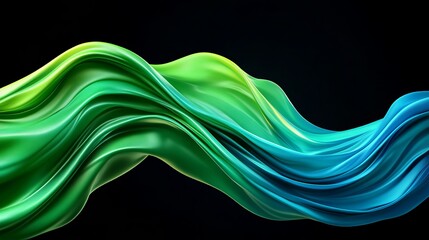 Abstract green and blue flowing fabric against a black background.