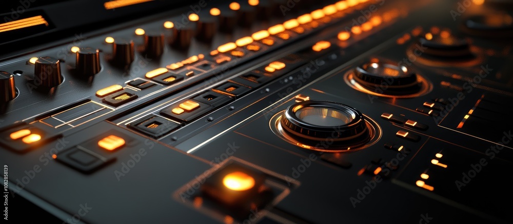 Wall mural a professional studio features a recording console showcasing its intricate buttons knobs and dials 