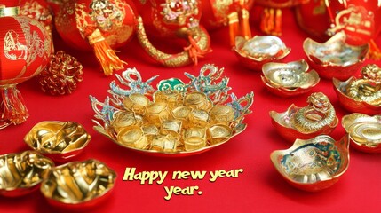 Chinese New Year poster, featuring The cute Chinese snake elements, a red background, AI Generative