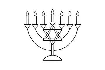 Menorah Vector Illustration - Elegant Hanukkah Candleholder with Candles & Flames, Minimalist Jewish Holiday Art