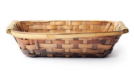 Obraz premium Empty wooden fruit or bread basket on white background