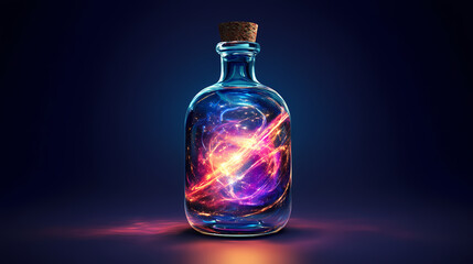 Enchanting glass bottle with a cosmic universe inside. Mysticism. Illustration
