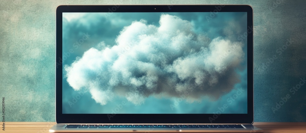 Poster clouds displayed on a laptop screen mixed media concept