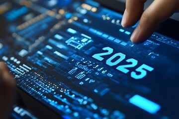 Entering 2025: a futuristic glimpse into technological evolution, highlighting advancements in data, connectivity, and digital innovation for the new year