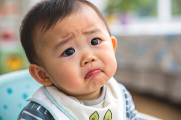 portrait of sad Japanese baby boy