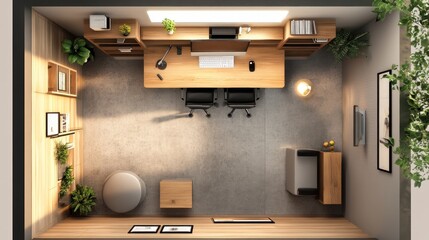 Modern Minimalist Home Office Design: Top View