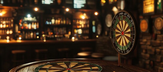 Dartboard with Arrow in a Bar Interior, Cinematic Lighting, AI generated illustration