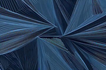 Obraz premium Abstract geometric composition with intricate overlapping blue lines creating dynamic triangular shapes, ideal for modern art, futuristic designs, or creative backgrounds