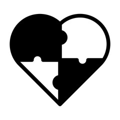 Heart puzzle icon in Black Fill. Glyph Style