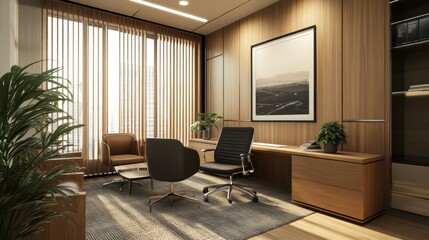 Modern and Serene Office Space Design: A Luxurious Workspace with Natural Light