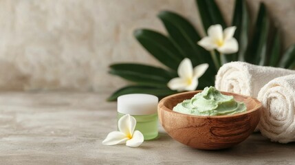 Obraz na płótnie Canvas Relaxing spa treatment with natural ingredients wellness retreat skincare product display tranquil environment close-up view self-care concept