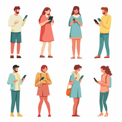 Obraz premium Diverse Group Using Smartphone Vector Illustration