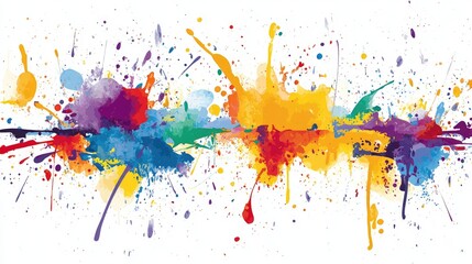 Colorful splash line art illustration featuring ink design on a modern white background showcasing multicolor acrylic paint and retro style stains for artistic invitations