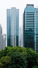 A breathtaking panoramic view of Bangkok's skyline framed by lush greenery and urban development during a cloudy day